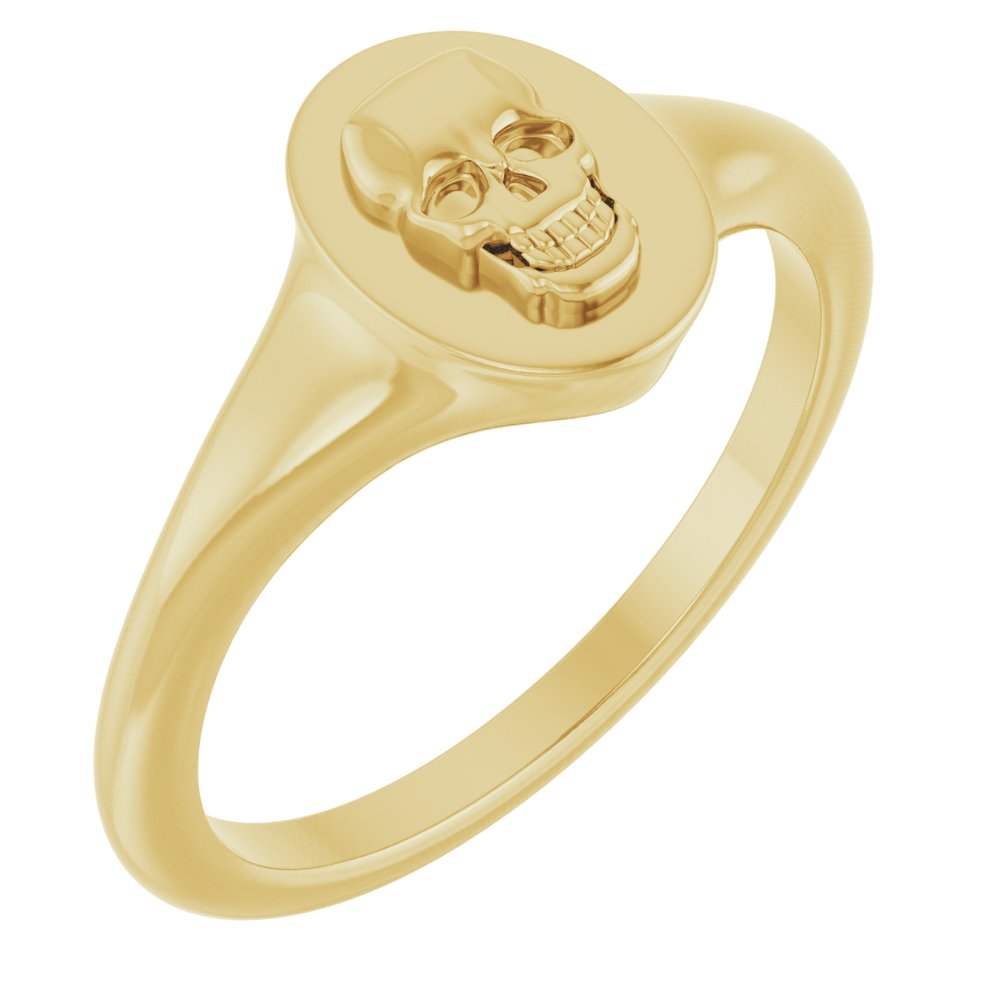 14K Yellow or White Skull Signet Ring