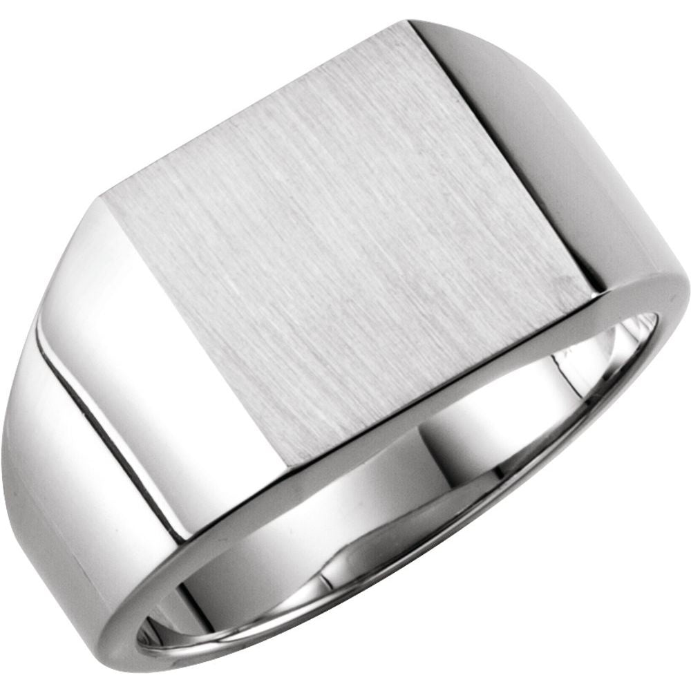 14K White 12 mm Square Signet Ring