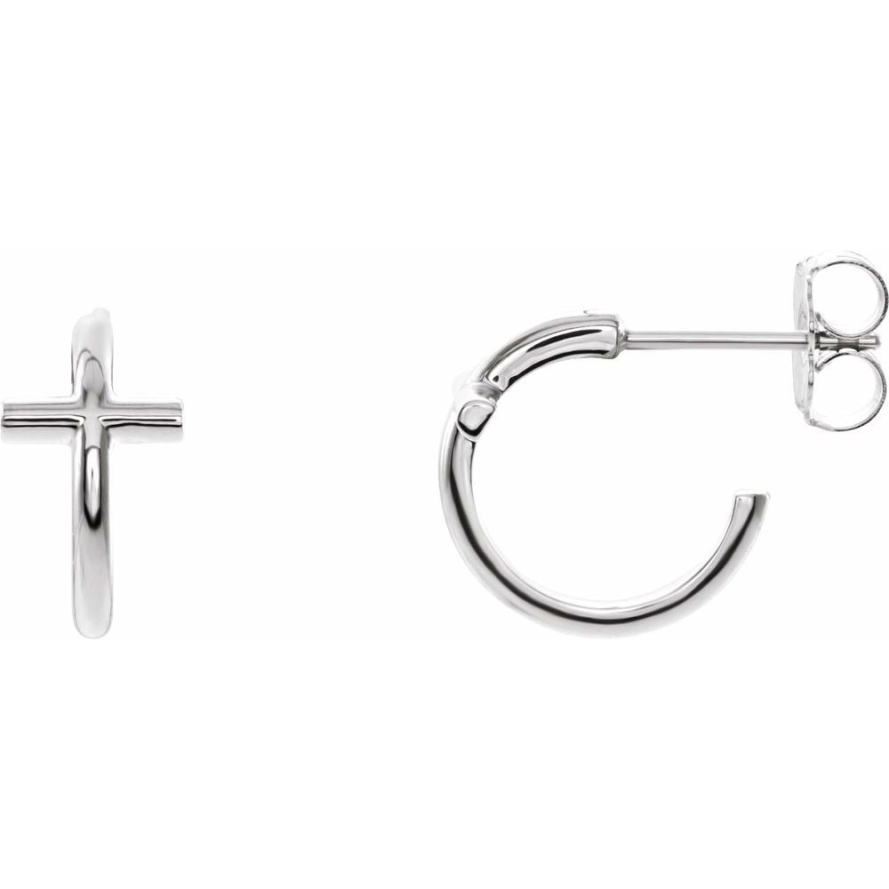 14K  Yellow or White 11.8 mm Cross Hoop Earrings