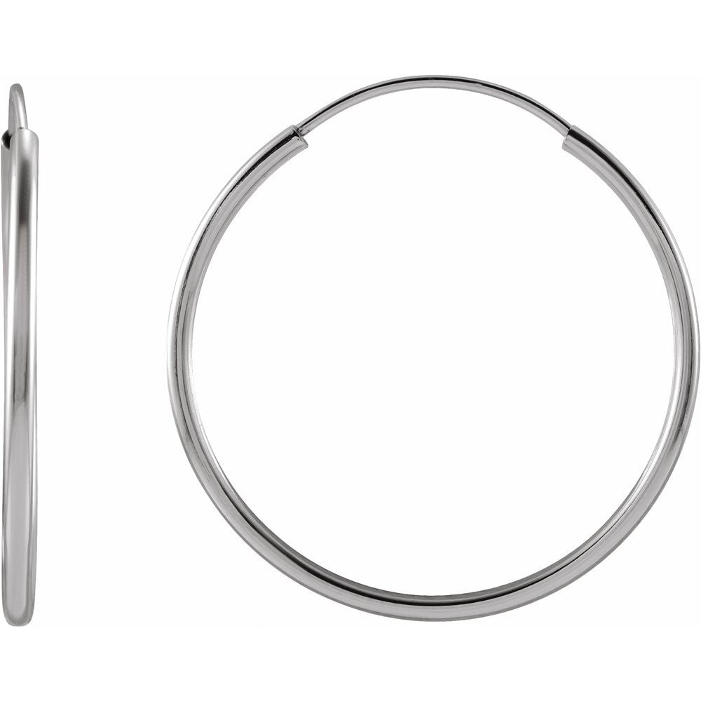 14K White Endless Tube 20 mm Hoop Earrings