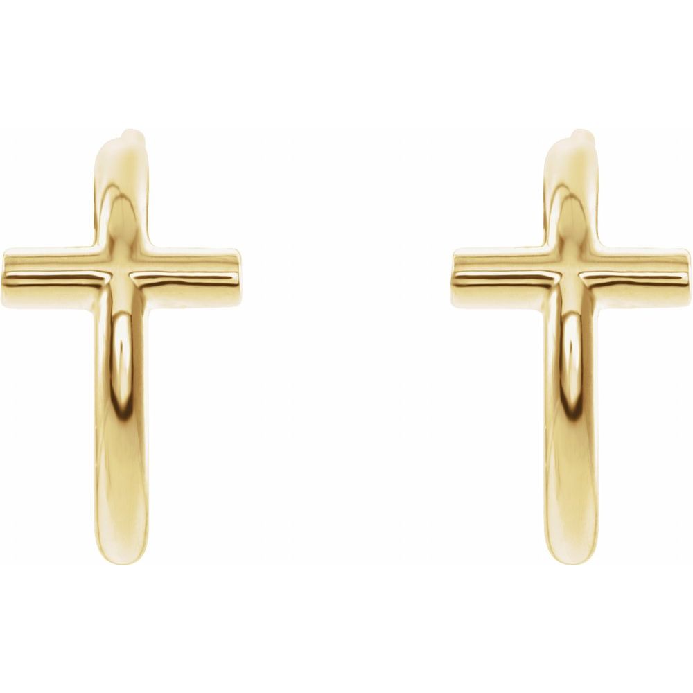 14K  Yellow or White 11.8 mm Cross Hoop Earrings