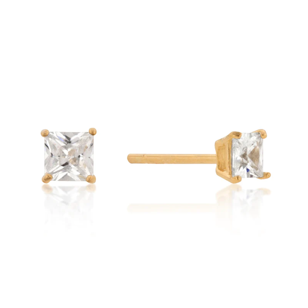 The Princess Cut Cubic Zirconia Studs Gold