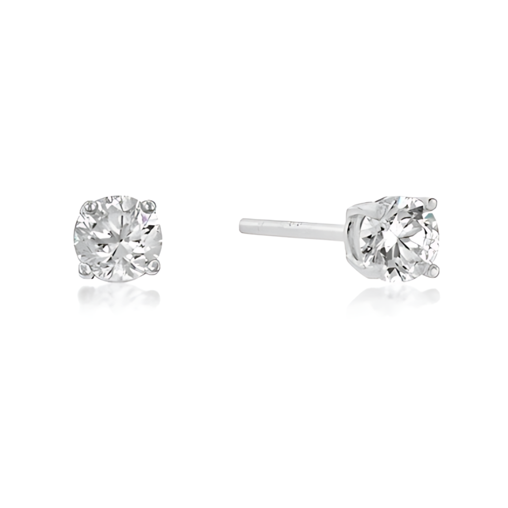 Round Cut Cubic Zirconia Studs Silver