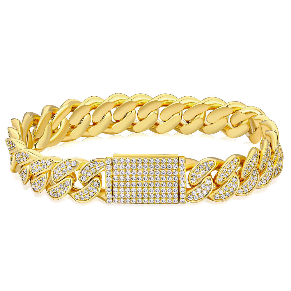 Diamond Style Cuban Link Bracelet in Yellow Or White - 12 mm