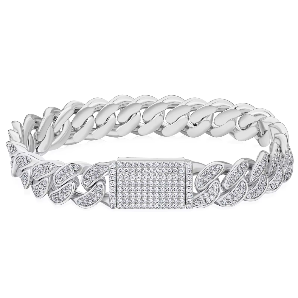 Diamond Style Cuban Link Bracelet in Yellow Or White - 12 mm