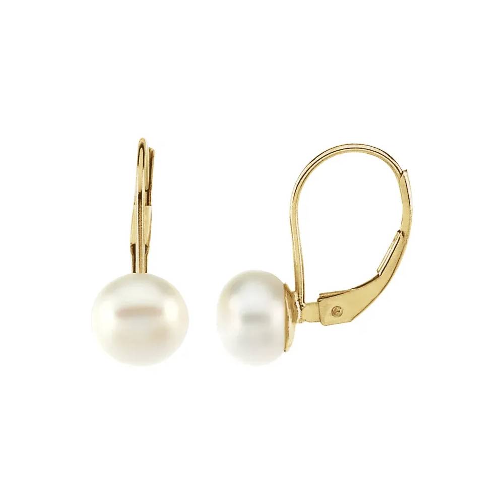 14K Yellow Freshwater Cultured Pearl Lever Back Earrings