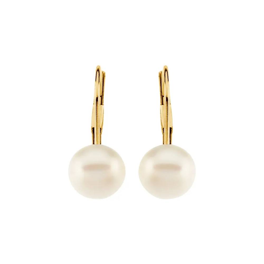 14K Yellow Freshwater Cultured Pearl Lever Back Earrings